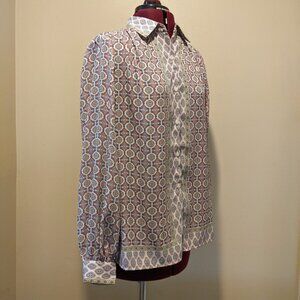 Max Studio Long Sleeve Button-Up Geometric Print Blouse – Pink & Orange Medium